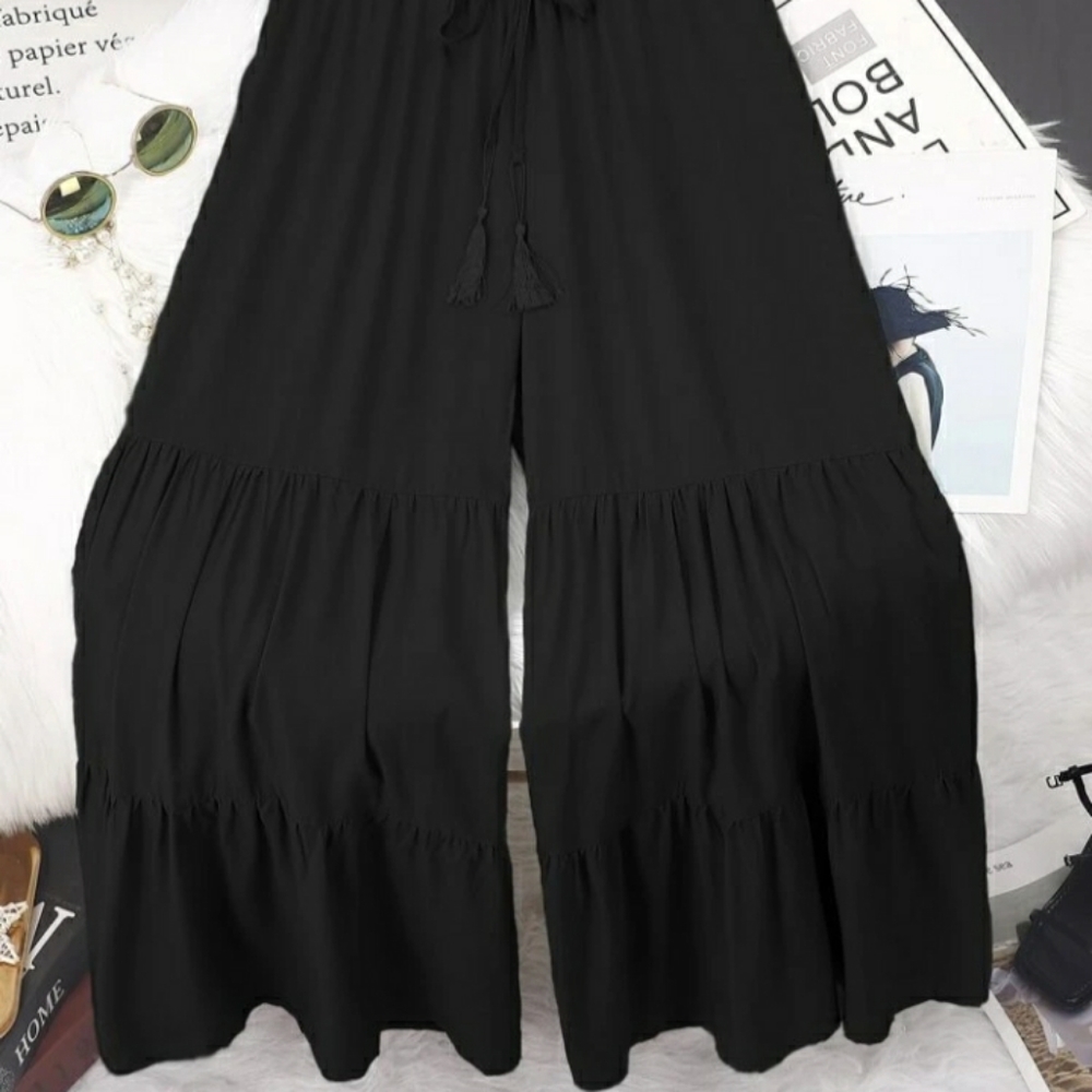 Wide leg ruffled pants